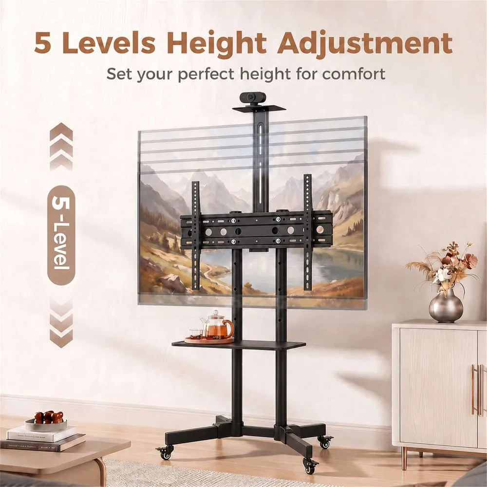 HOMCOM Mobile TV Stand on Wheels for 32-75 Inch Screens, Height Adjustable in Black 4
