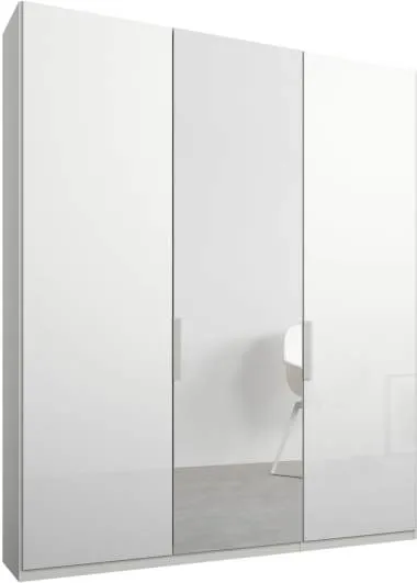 Caren 3 door 150cm Hinged Wardrobe, White Frame, White Glass and Mirror Doors