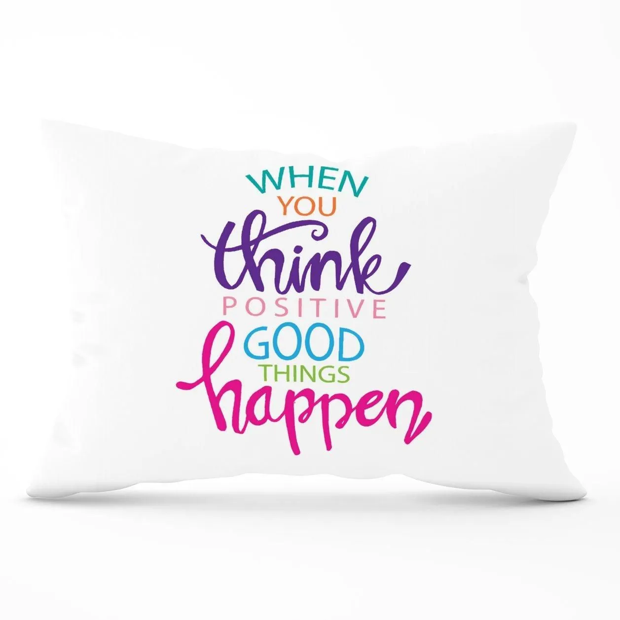 Warren Reed - Designer When You Think Positive Good Things Happen Cushions in Pink