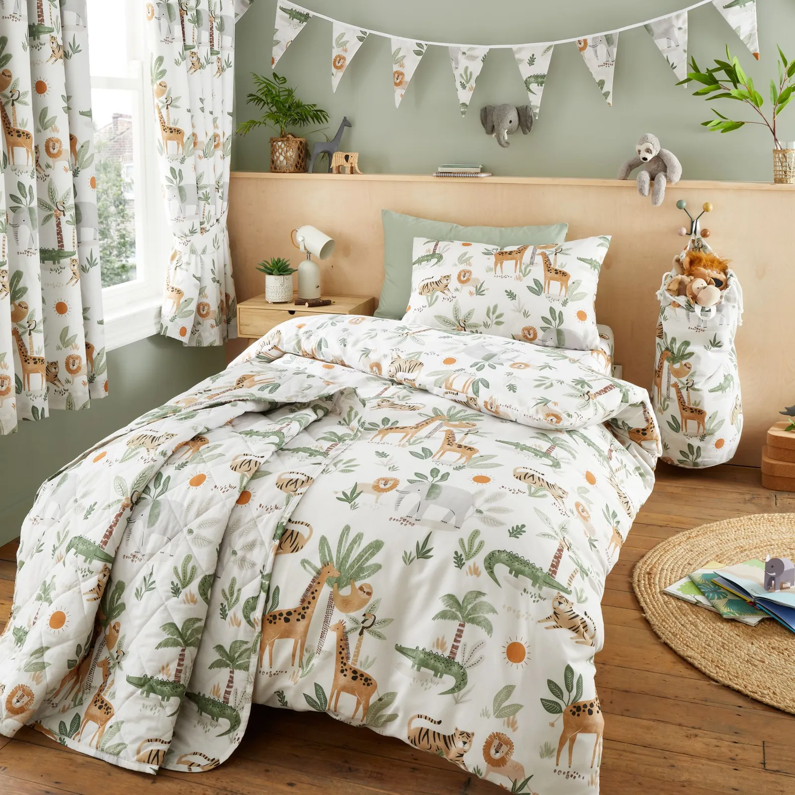 Happy Linen Company Jungle Safari Animals Duvet Cover Quilt Bedding Set in Ivory
