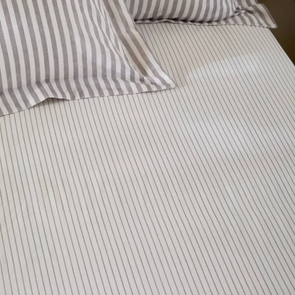 Yard Hebden Narrow Stripe 100% Cotton Fitted Sheet in Light Grey 2