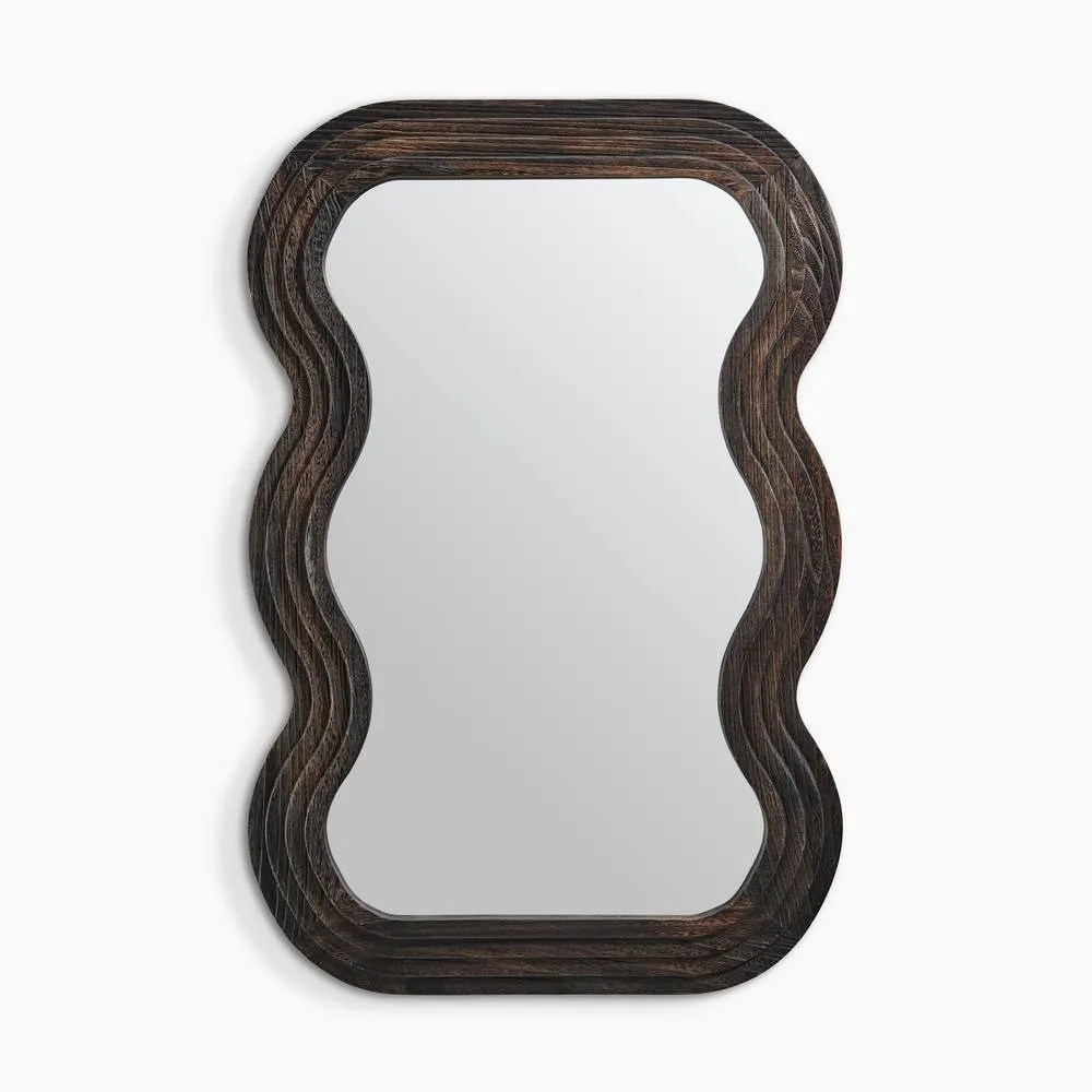 FurnitureboxUK Liora Walnut Wood Medium 90x60cm Rectangle Wavy Wall Mirror 3