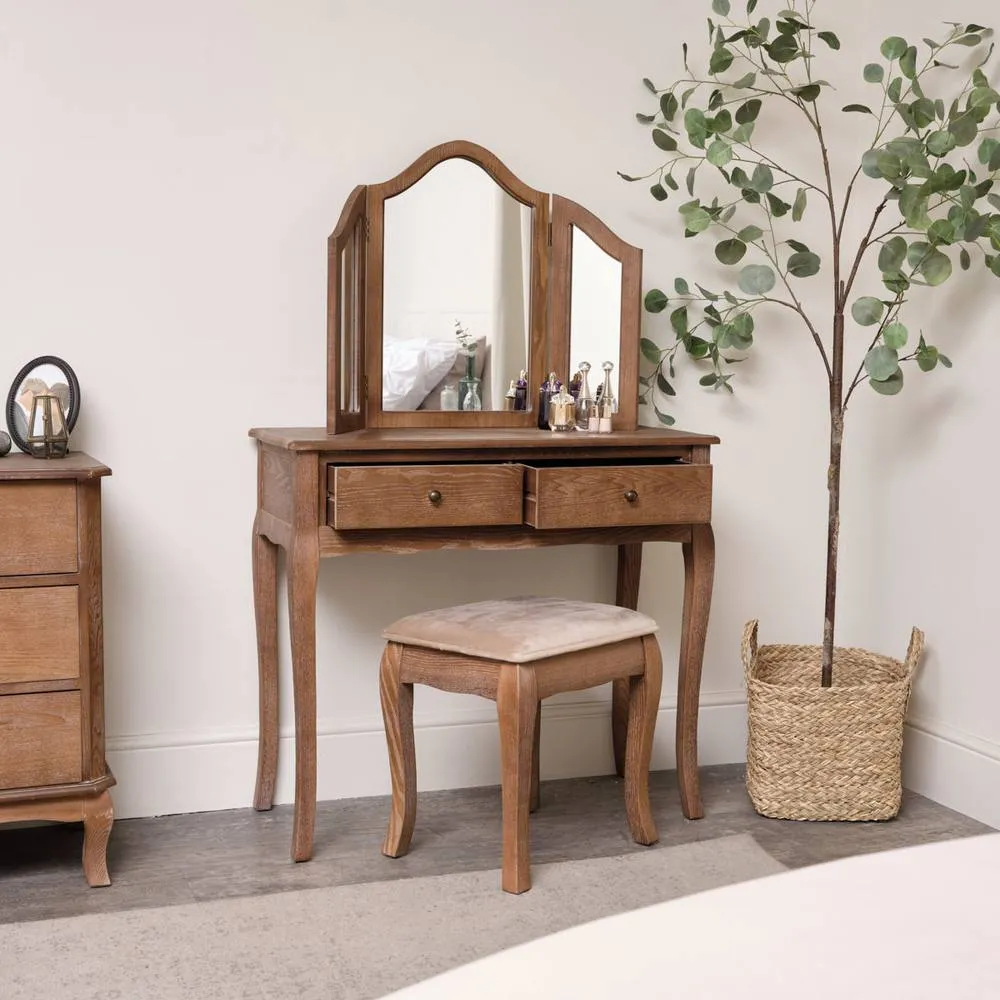 Melody Maison Dark Wood Dressing Table, Mirror & Stool Set - Ashwell Range in Dark Brown 2