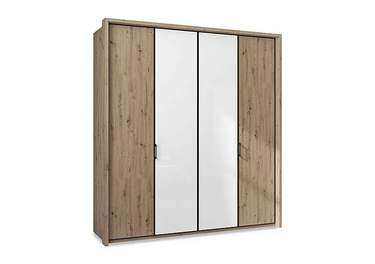 Dallas 207cm 4 Door Hinged Wardrobe with 2 Glass Doors - Bianco Oak and White