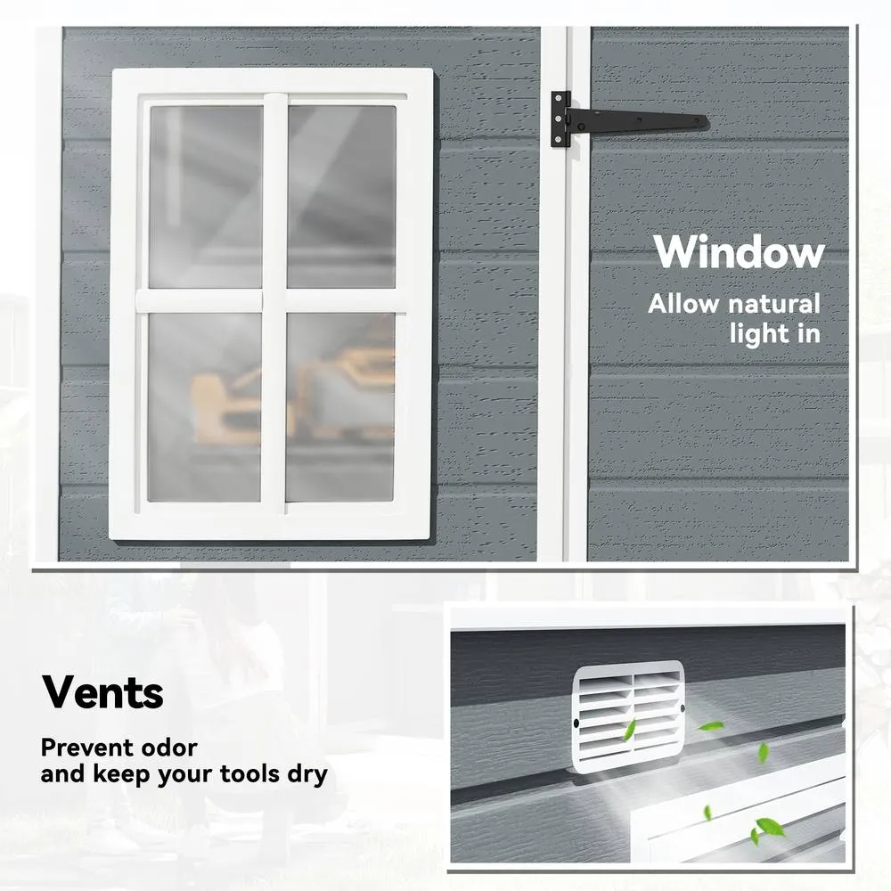 OUTSUNNY 10 x 6 ft Plastic Garden Shed with Floor, Lockable Doors, Grey 6