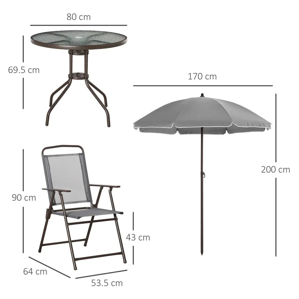 OUTSUNNY 6 Piece Patio Dining Set with Garden Umbrella 4 Folding Chairs in Grey 3
