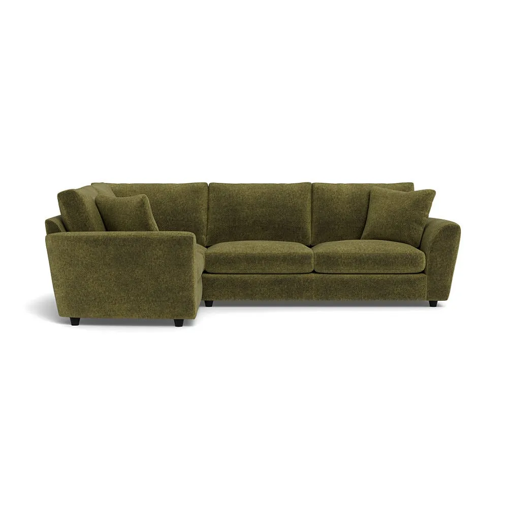 Heal's Snooze Left Hand Facing Corner Sofa Boucle Velvet Wilder Black Feet 1