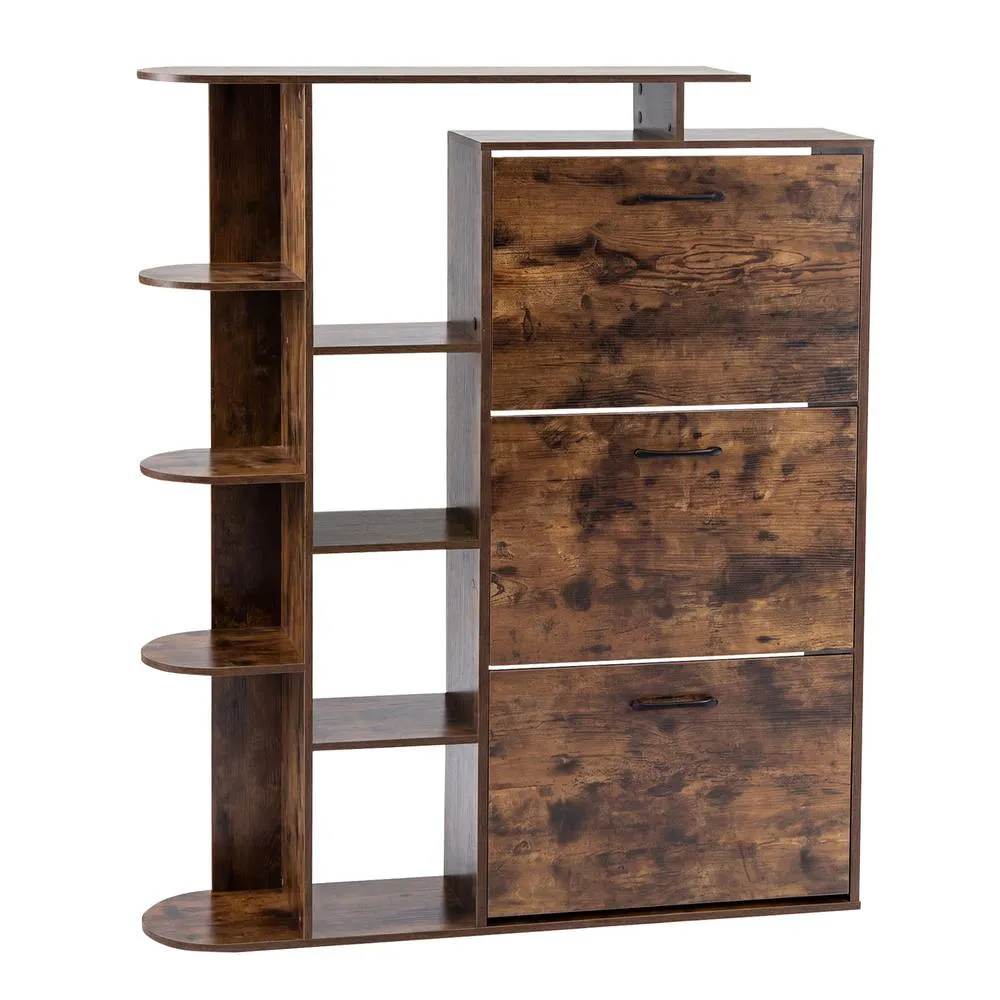 Costway Shoe Storage Cabinet Freestanding Shoe Organizer with 3 Flip Drawers in Brown
