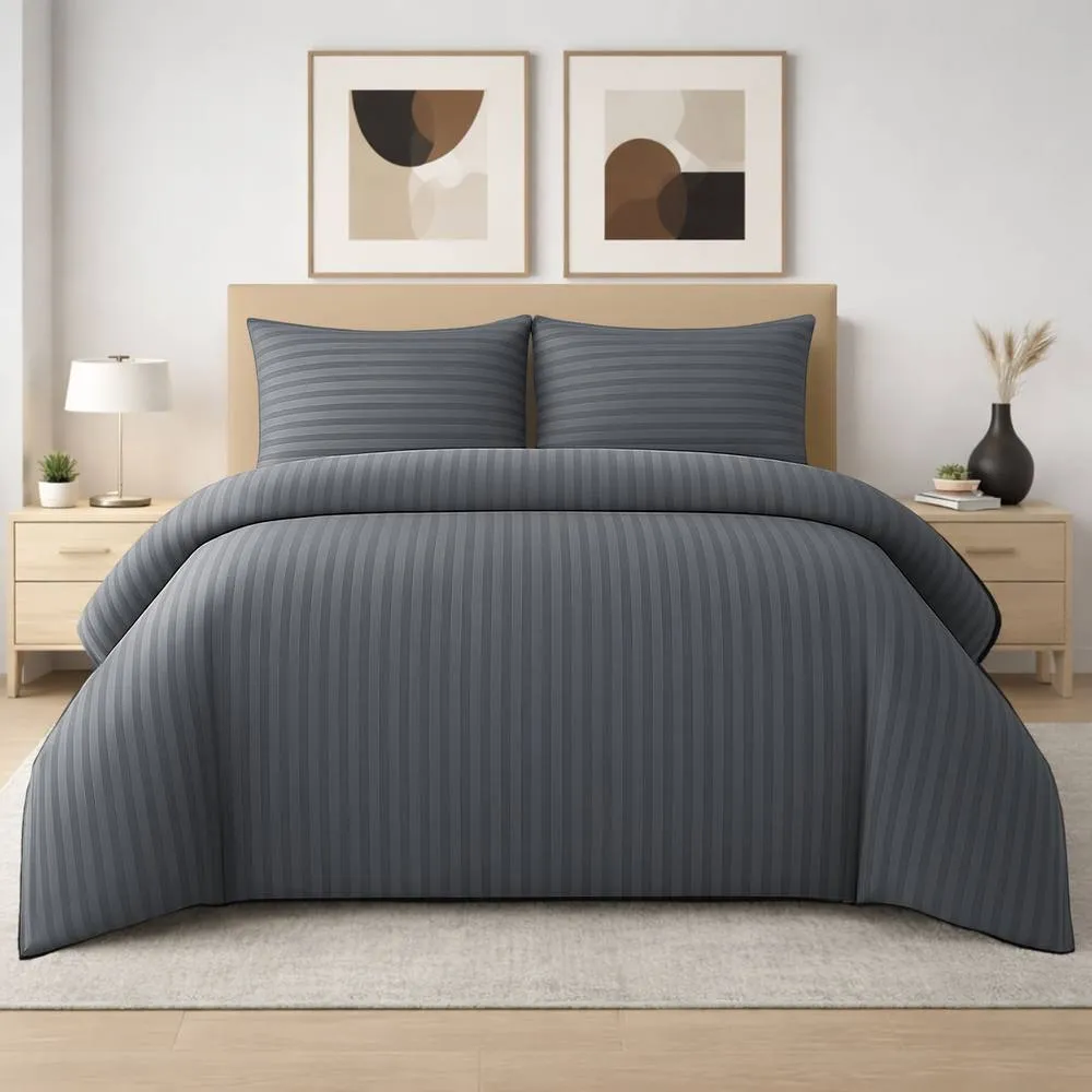 Grace 4 Pack Duvet Cover Set Modern Stripe Design Bedding Sets in Grey