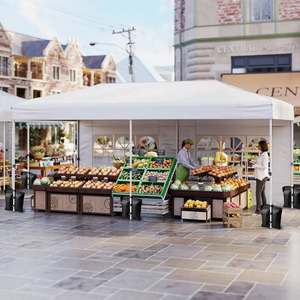Costway 300 X 600cm Pop up Canopy Tent Patio Sunshade Shelter w/ 6 Sidewalls in White