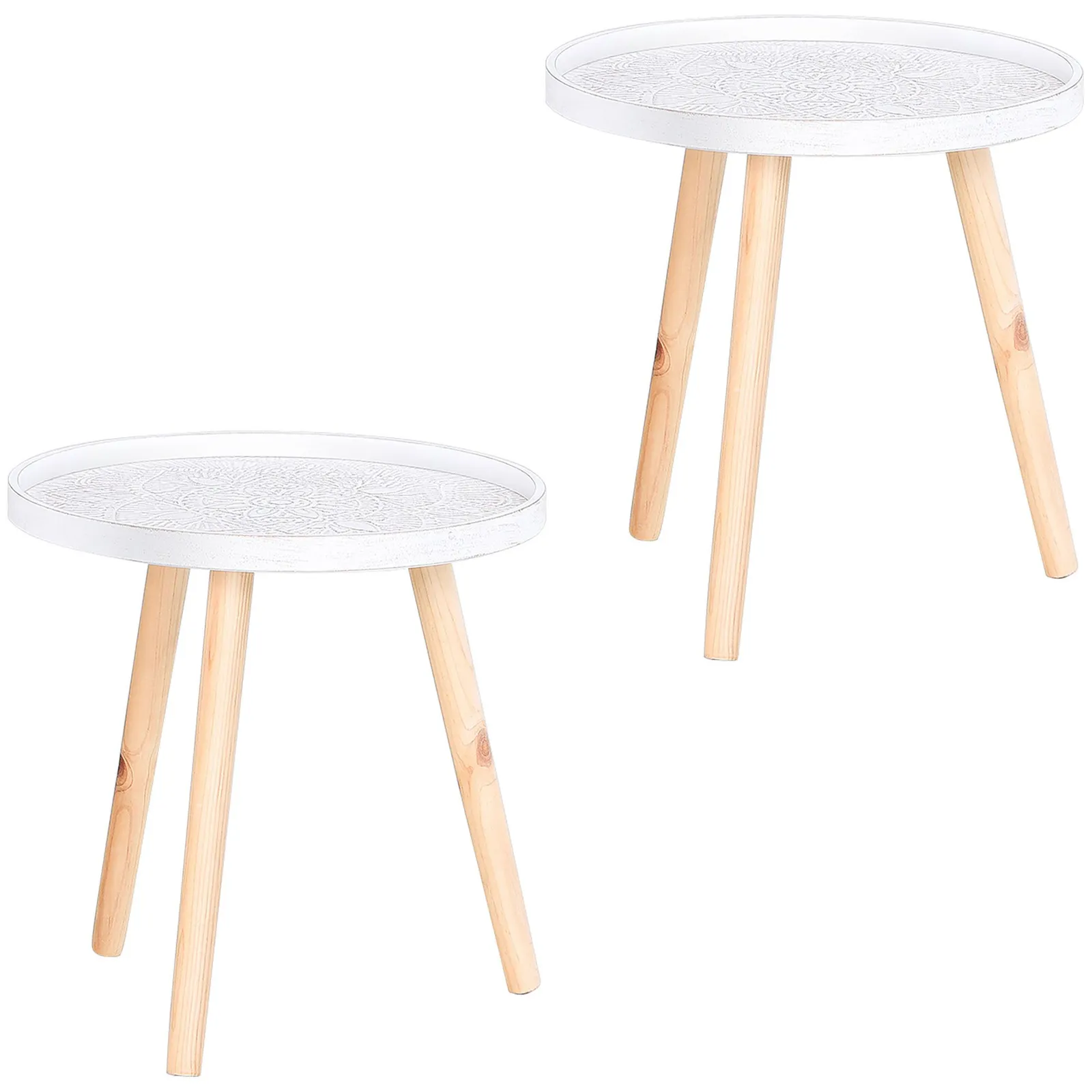 HOMCOM Bedside Round Table with Solid Wood Legs Sofa End Side in White 2