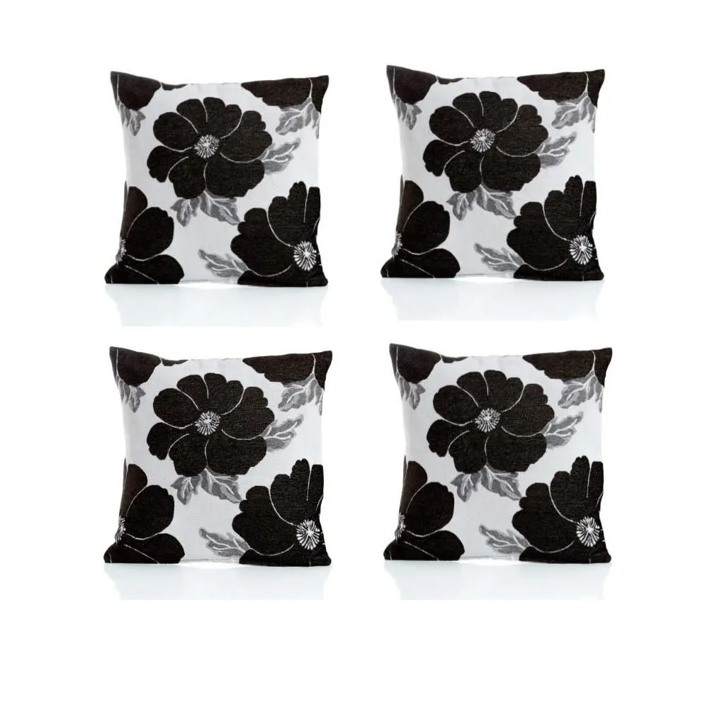 Luxury Living Poppy Chenille Cushions Set of 4 - Luxurious Floral Design, Thick Jacquard Fabric, Easy-Care with Wide Zip in Blue