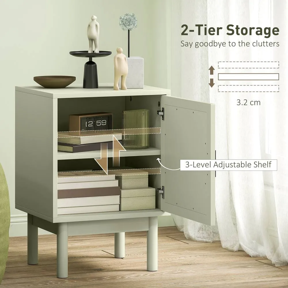HOMCOM Rattan Bedside Tables Boho Nightstands w/ Cabinet Set of 2 Green in Light Green 6