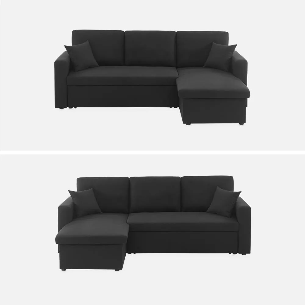 sweeek 3-seater Compact Reversible Corner Sofa Bed in Black 2