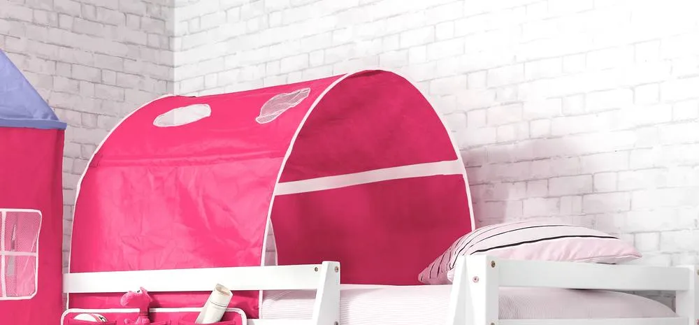 Nöa and Nani Moro Cabin Bed Midsleeper with Pink Tent, Tower & Tunnel in White 4