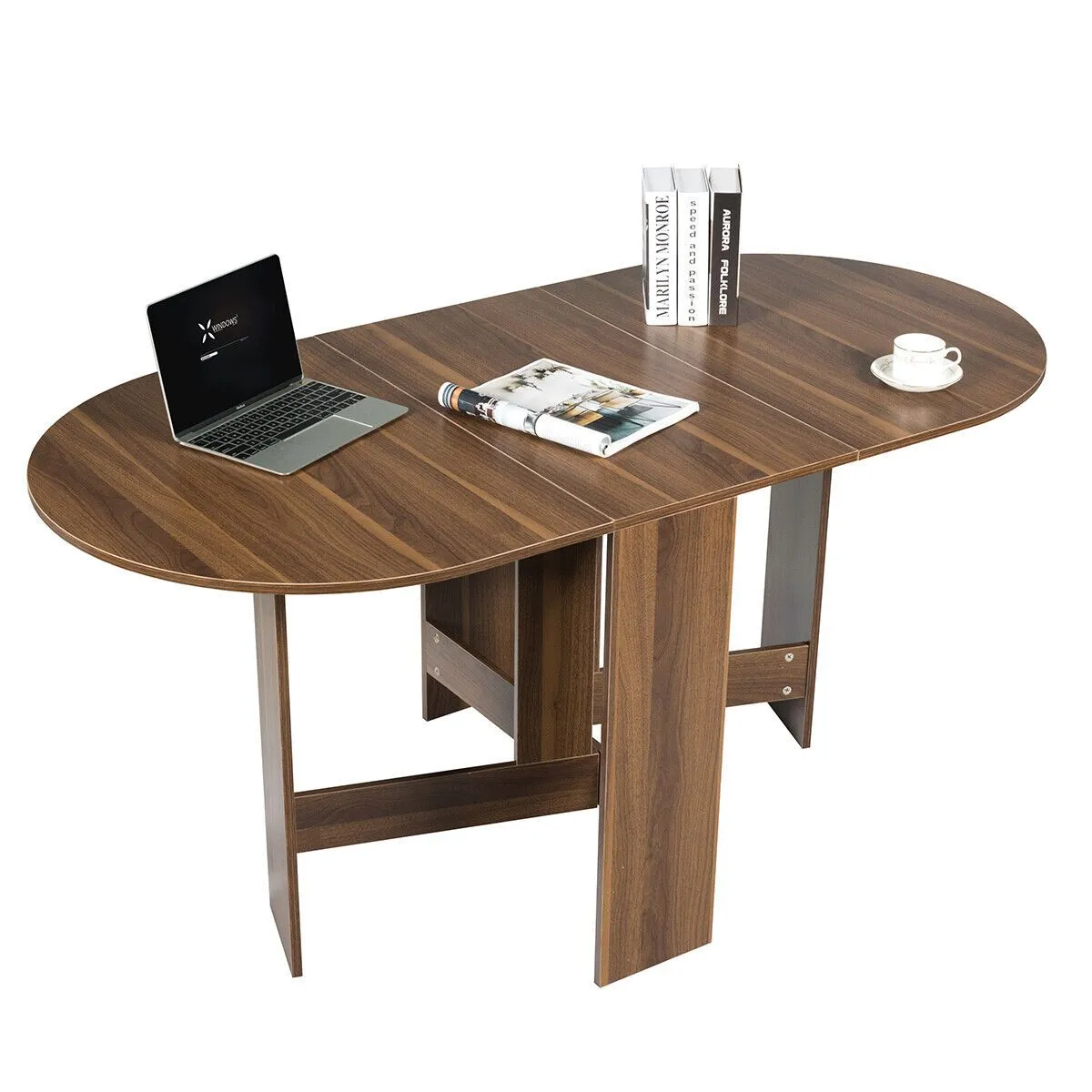 Costway 3in1 Folding Dining Coffee Table Drop Leaf Table Writing Desk for 4 to 6 People in Brown