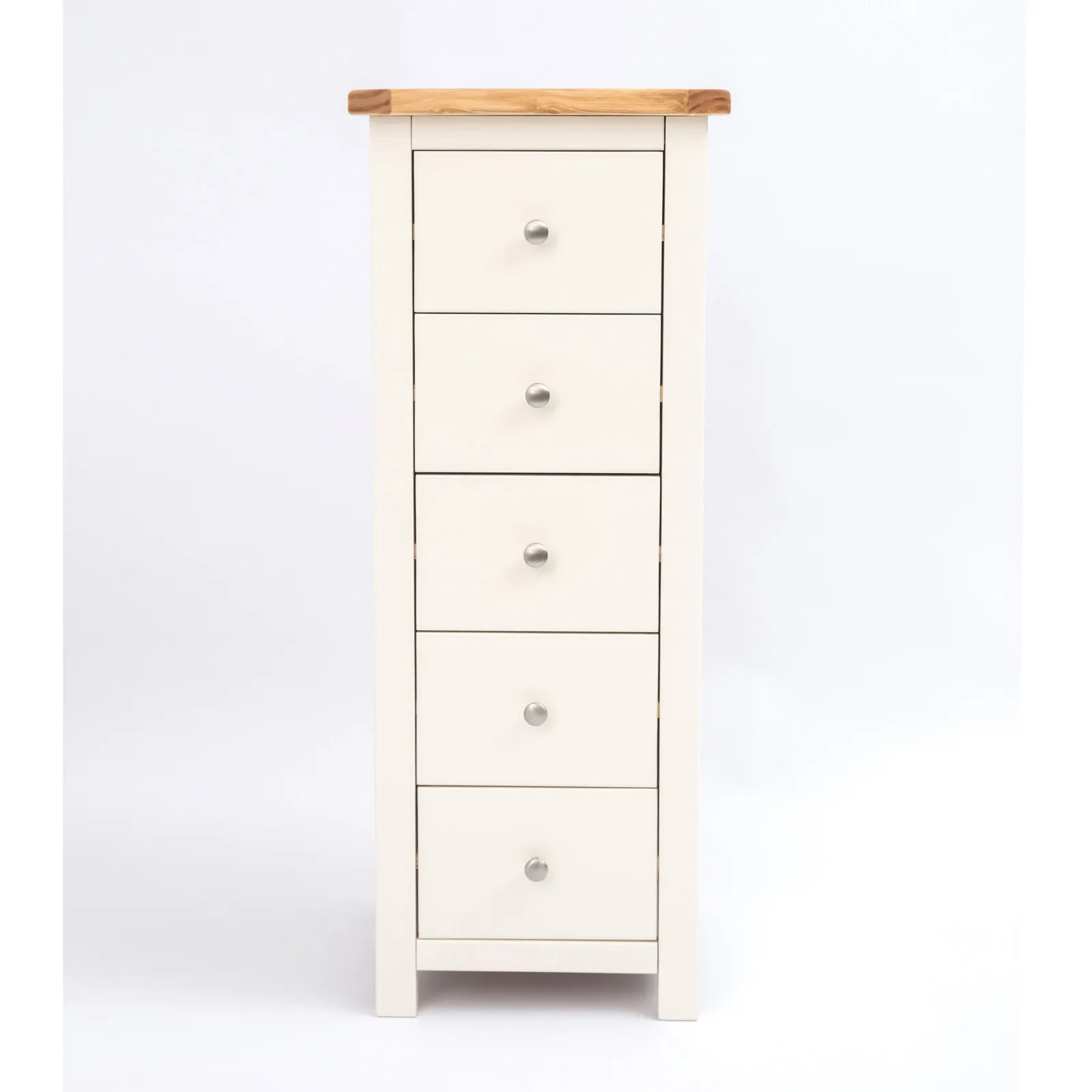 Cabinet Bits Maggiori 5 Drawer Narrow Chest of Drawers Chrome Knob in Off-White 2