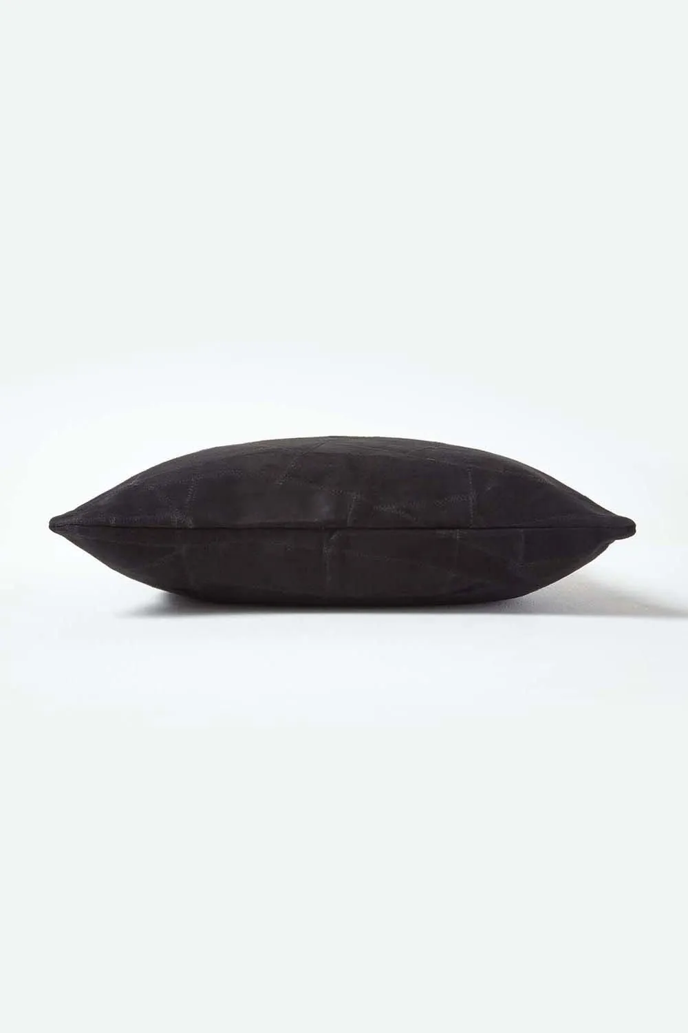 Homescapes Real Leather Suede Cushion with Feather Filling in Black 2