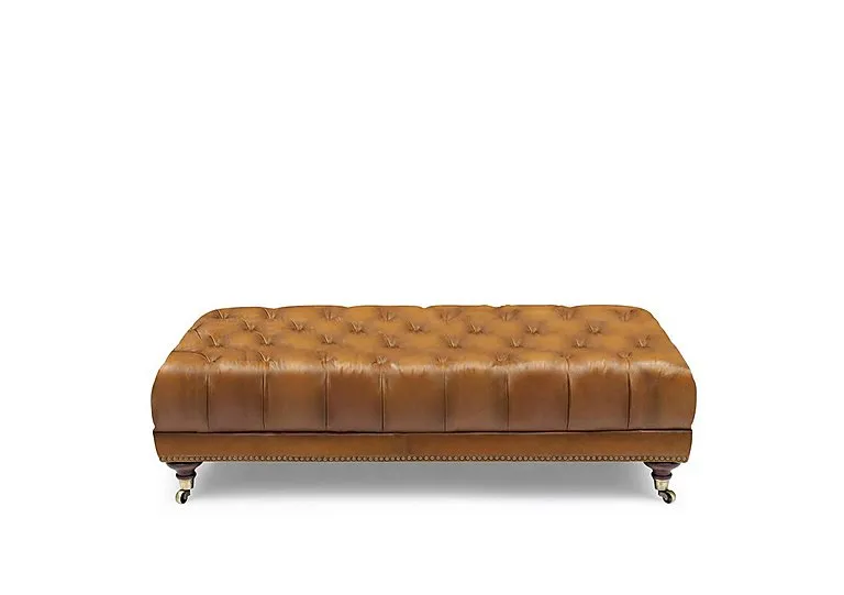 Wallace Leather Rectangular Footstool with Castors - Inca - Living Room Furniture - In Time for Christmas