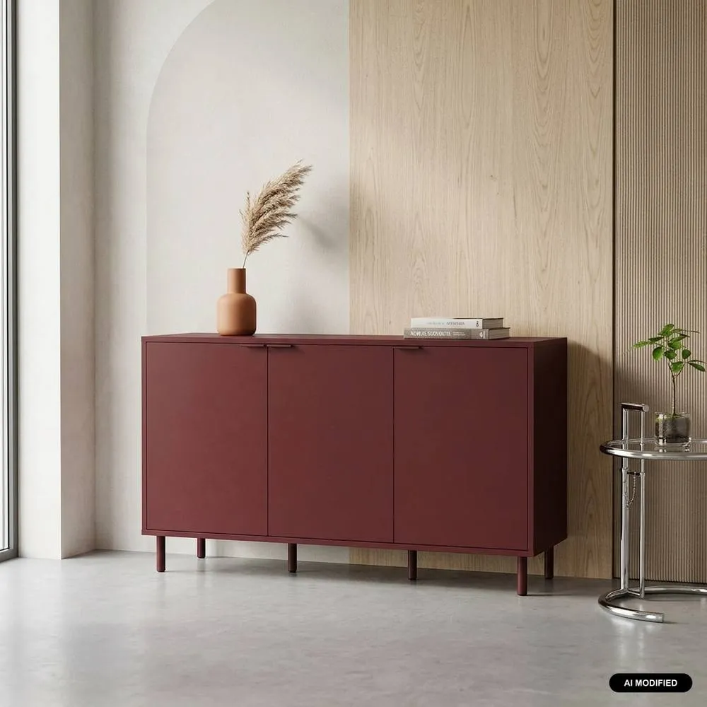 sweeek Sideboard 3 doors 120cm wood decor & metal in Burgundy
