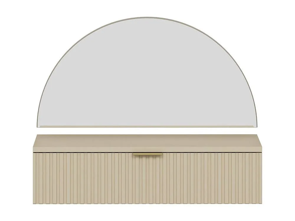 Vente-unique Wall-Mounted Dressing Table With Mirror & LED Lighting - 1 Drawer in Beige 2
