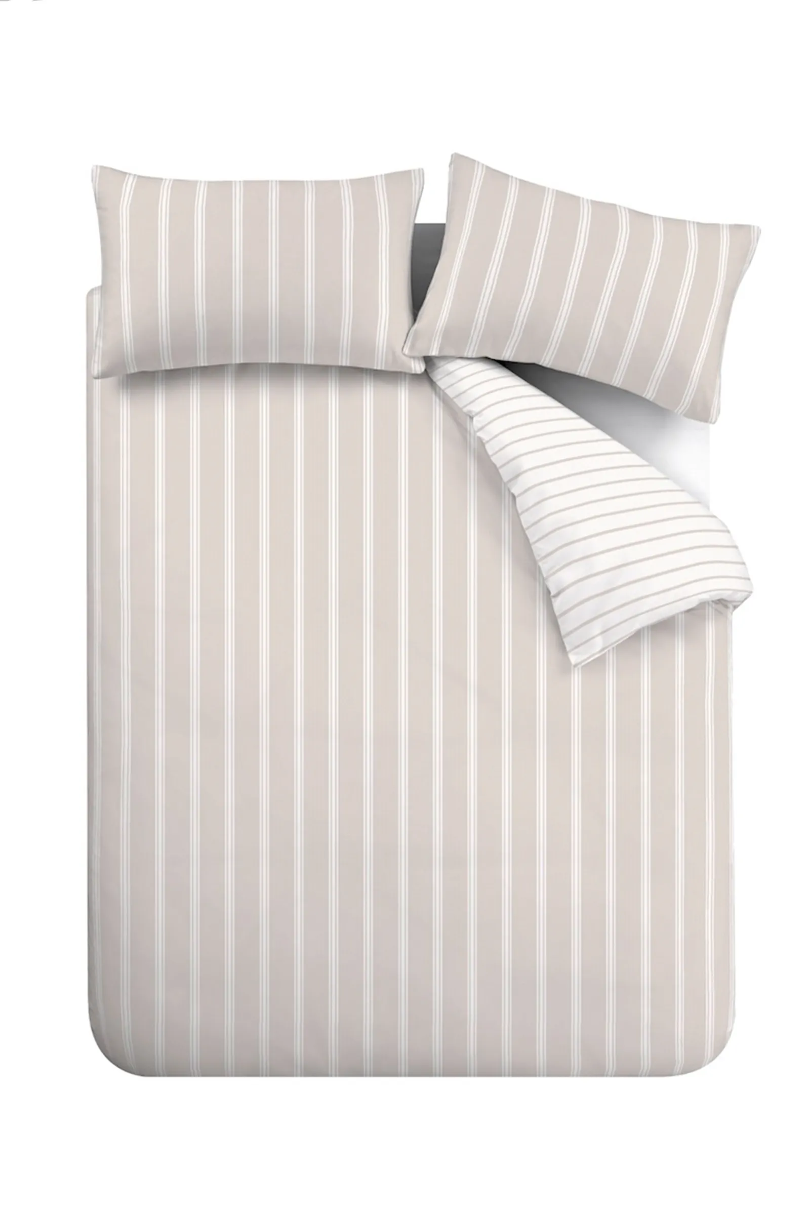 Bianca 'Ashford Stripe' 200 Thread Count Cotton Percale Reversible Duvet Cover Set in Natural 6