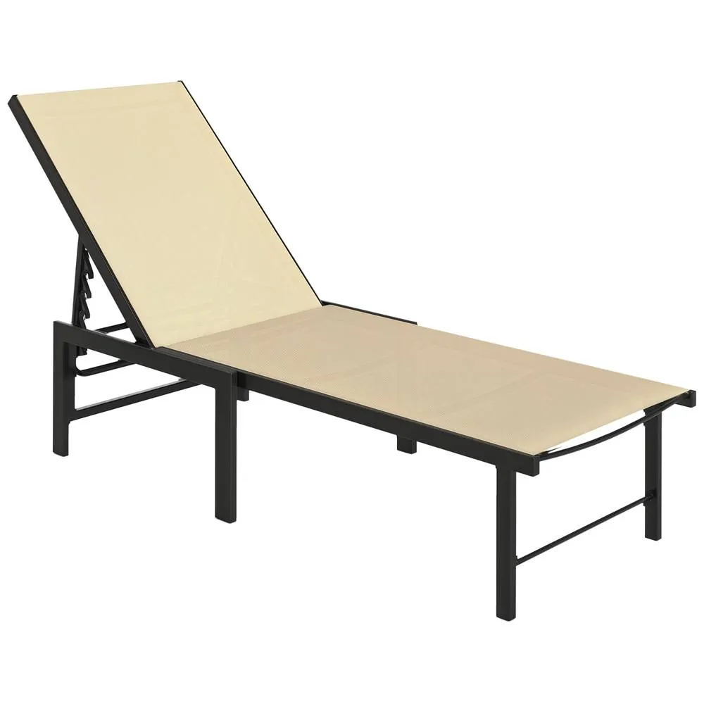 OUTSUNNY Sun Lounger, 5-Level Reclining Sunbed, Khaki 2