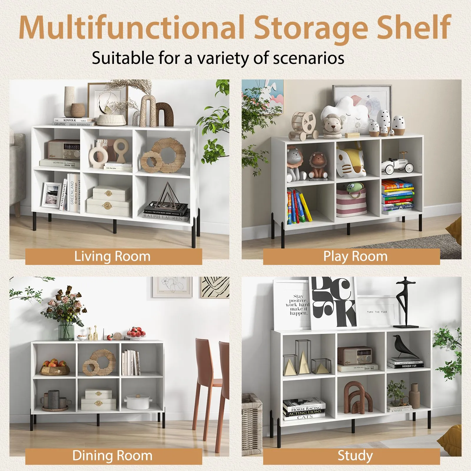 Costway 6-Cube Storage Bookcase Wooden Open Bookshelf in White 6