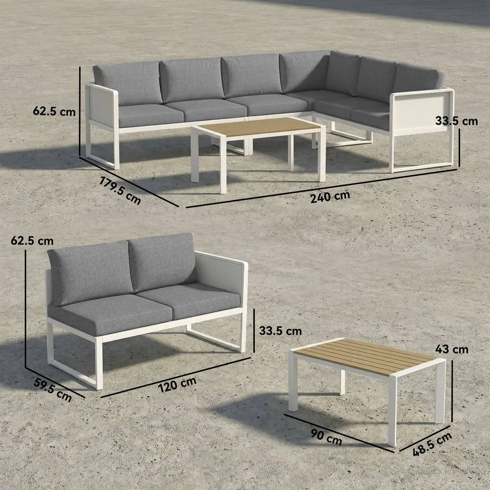OUTSUNNY 6 Seater Metal Garden Furniture Corner Sofa Set, White 3