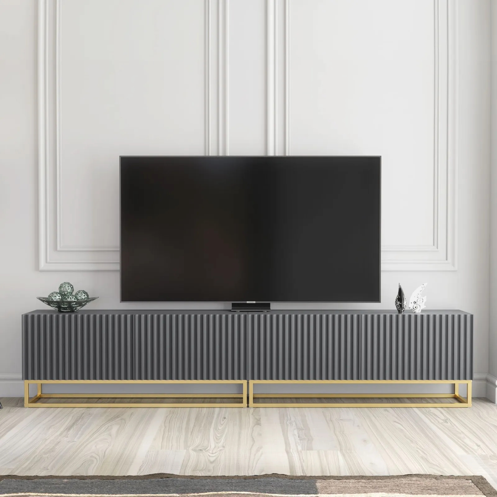 Creative Furniture Ripple Duo TV Unit 200cm - Modern Fluted Design with Push to Open Doors in Grey