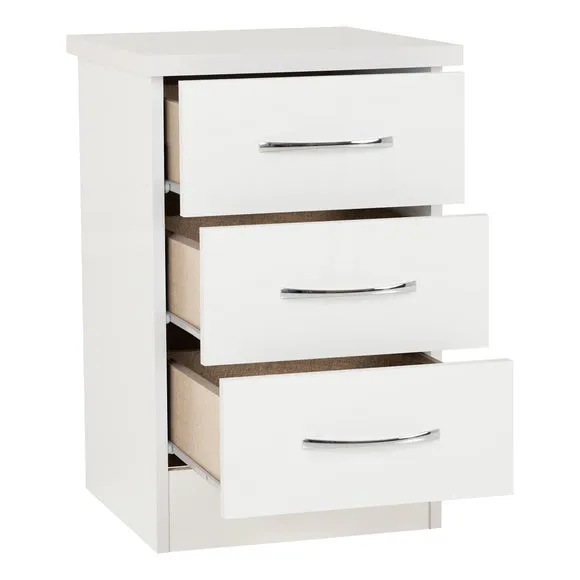 Return - Nevada 3 Drawer Bedside Table, White 3