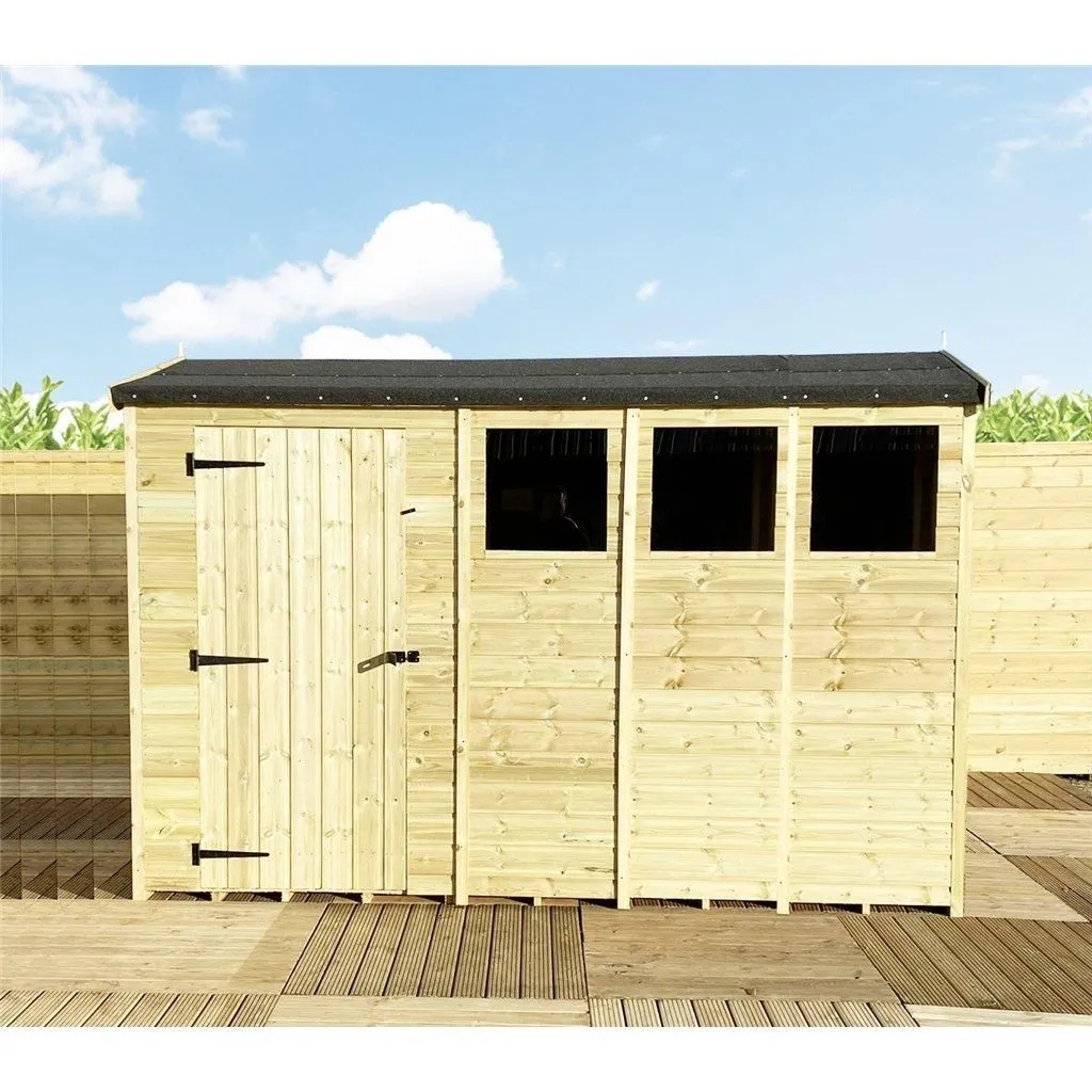 Marlborough 12 x 6 Pressure Treated High Eaves Reverse Apex Shed with Single Door in Natural