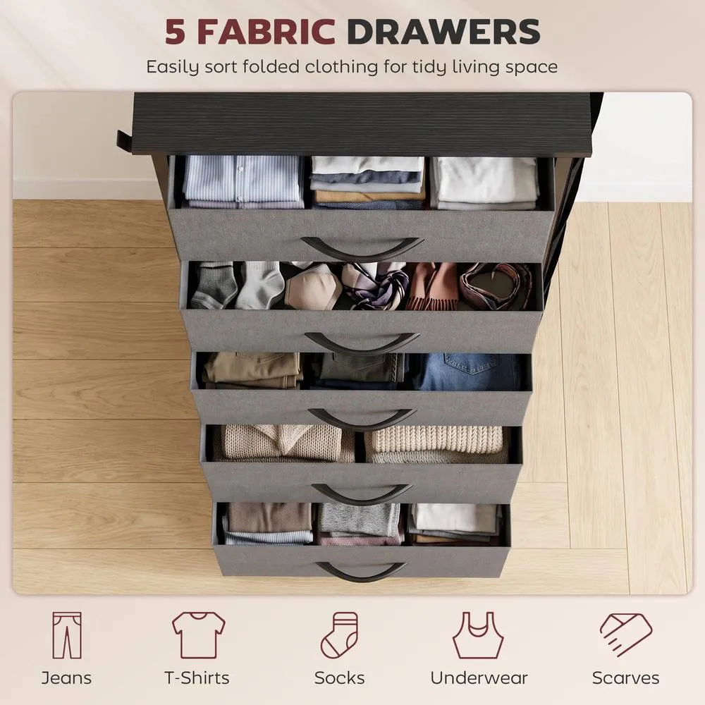 HOMCOM Fabric Chest of Drawers, 5 Drawer Dresser for Bedroom, Charcoal Grey 4