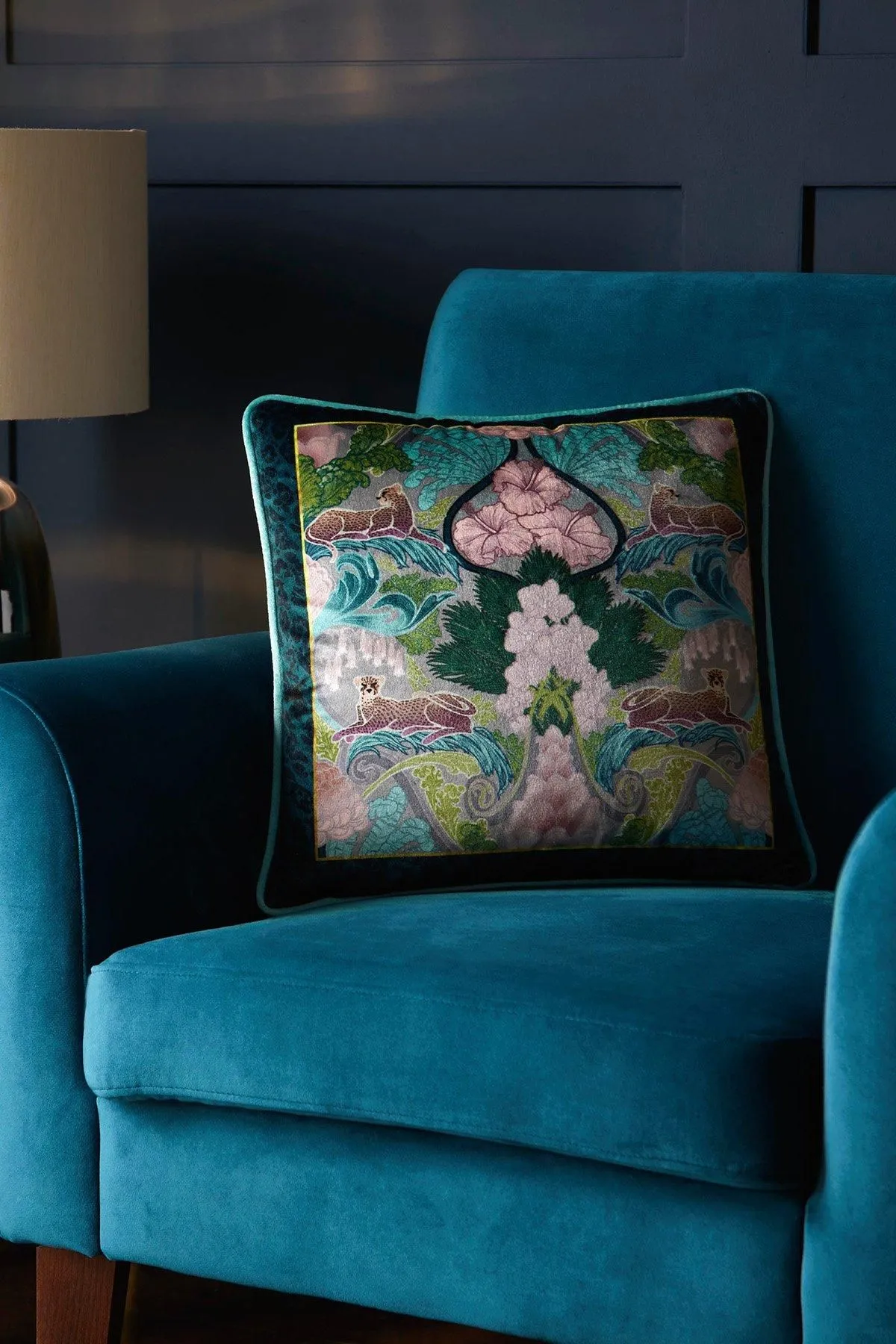 Laurence Llewelyn-Bowen 'Suburban Jungle' Soft Touch Velvet Filled Cushion in Teal 2