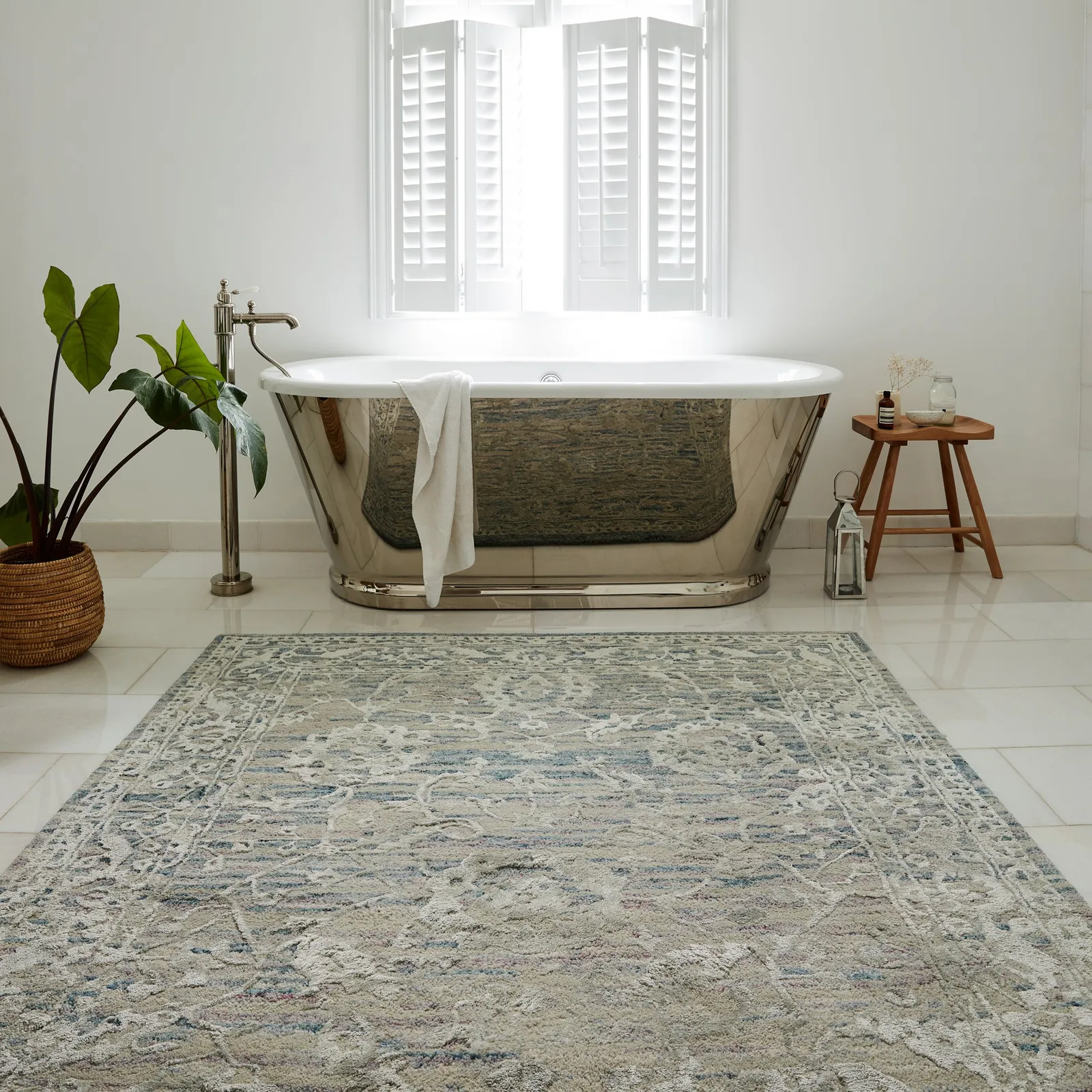 Zora Wool Mix Rug Blue, Brown and White