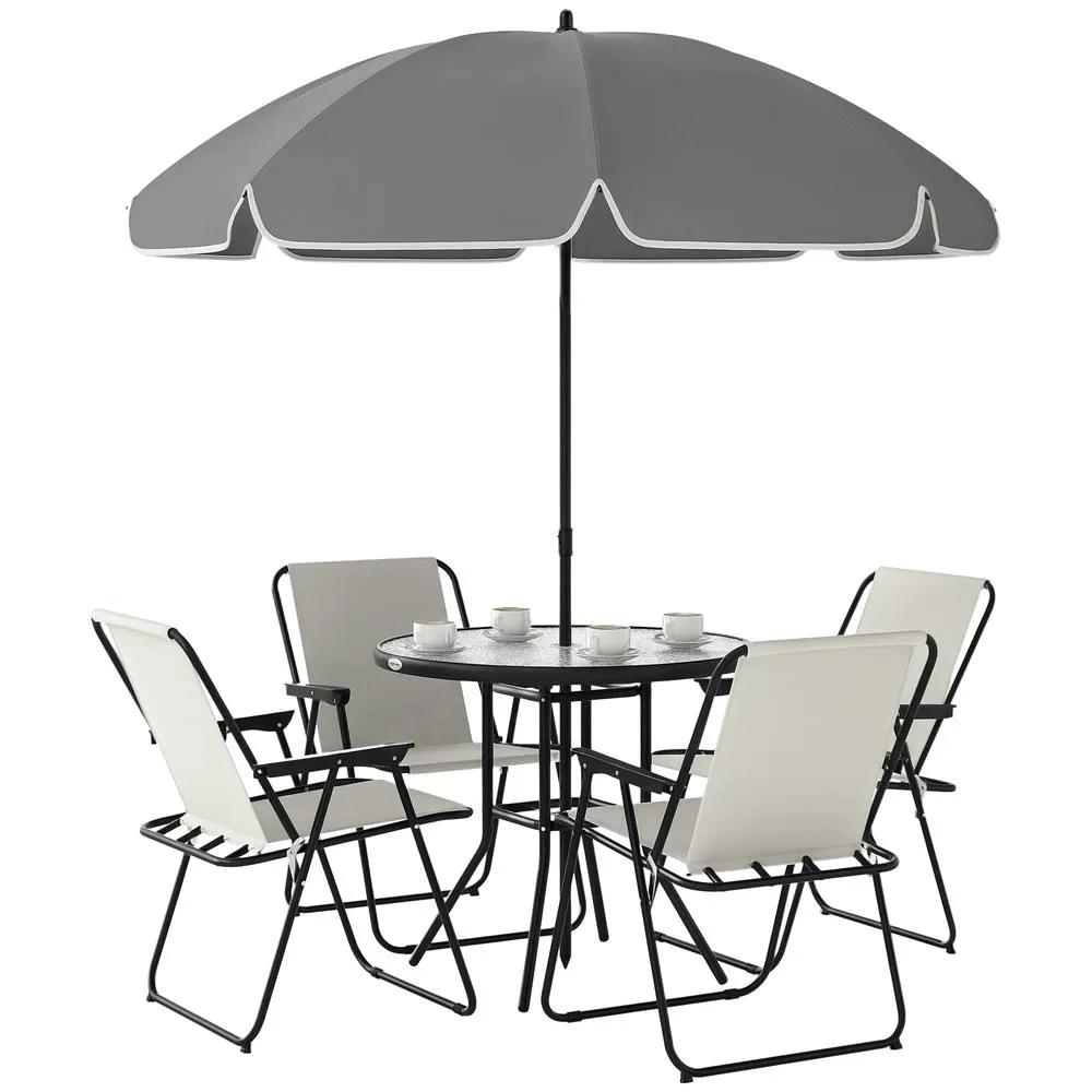OUTSUNNY 6 Pieces Garden Furniture Set with Parasol, Folding Chairs, Cream 2