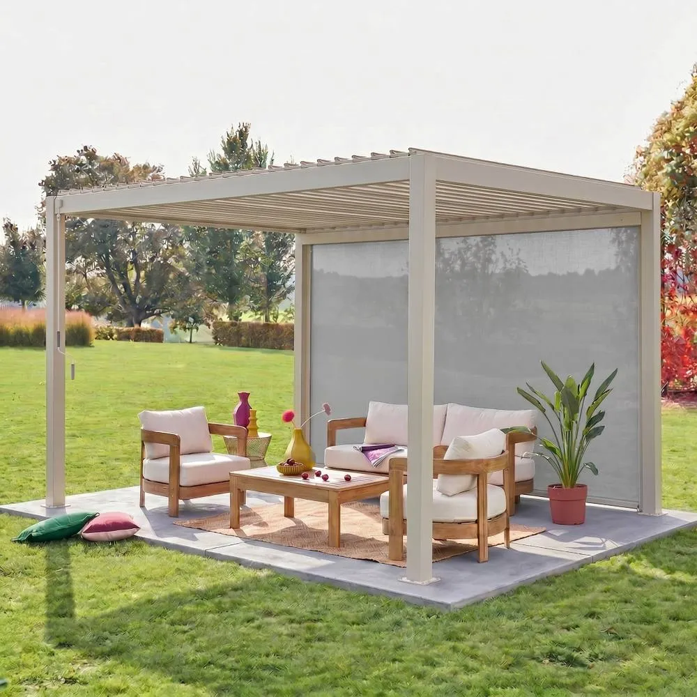 sweeek Louvered pergola aluminium 4 x 3m & a 4m blind in Beige 1