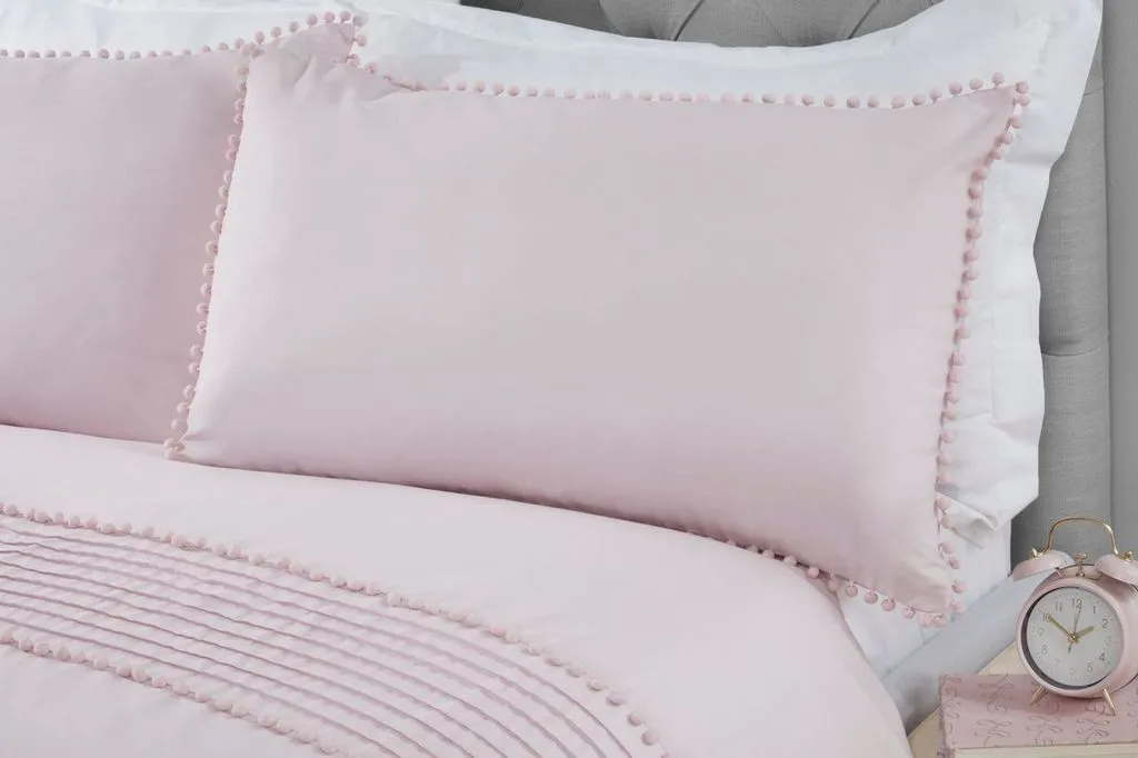 Rapport Home Pom Poms Polycotton Duvet Cover Set With Pillowcase in Dusty Pink 2