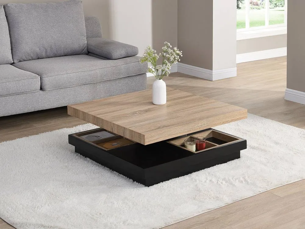 Vente-unique Swiveling Tabletop Coffee Table - Black Lacquered & Natural MDF
