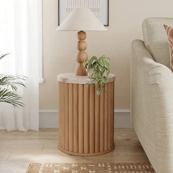 Lucin Travertine Effect Side Table
