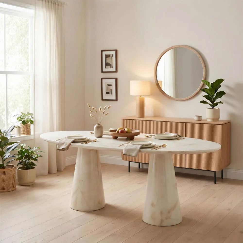 FurnitureboxUK Palma Oval Marble Effect 6-8 Seater Dining Table in Cream