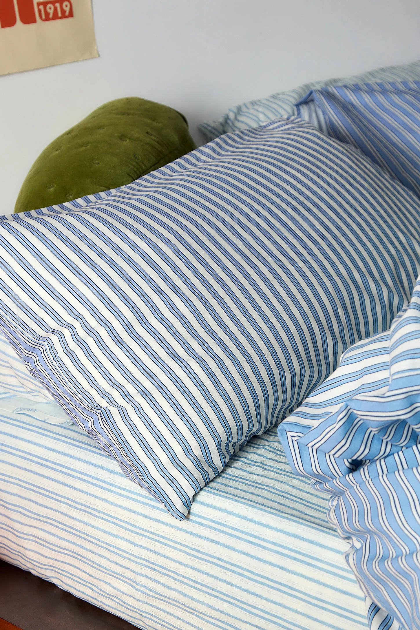 Blue Shirt Stripe Reversible Duvet Set - Blue 4