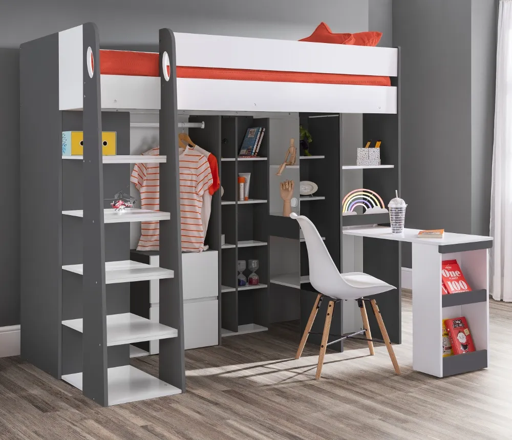 Aurora Grey and White Wooden High Sleeper Frame - 3ft Single