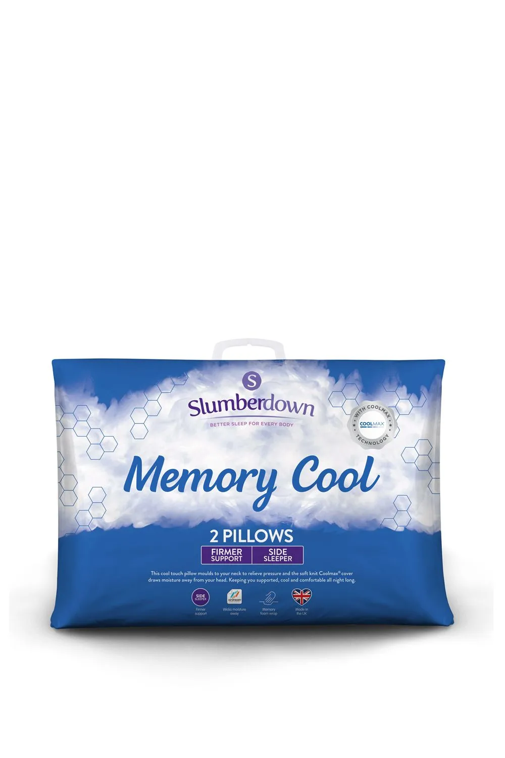 Slumberdown 2 Pack Memory Cool Firm Support Pillows in White