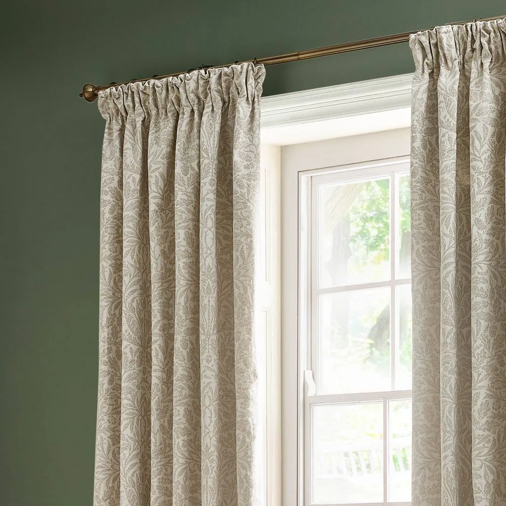 Morris & Co Acorn Tonal Fully Lined Matt Jacquard Pencil Pleat Curtains in Ivory 3