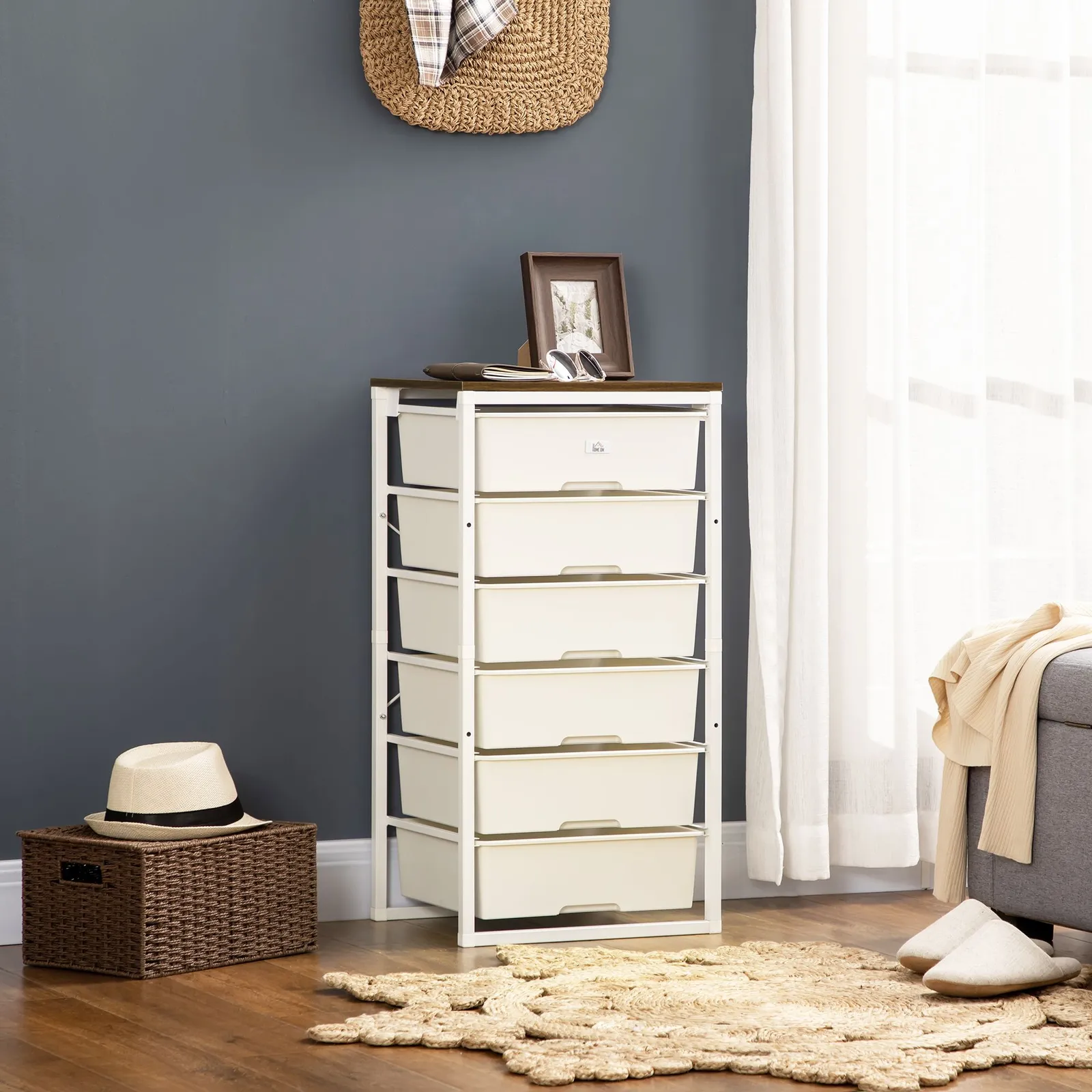 HOMCOM Chest of Drawers 6 Drawer Dresser Storage Cabinet Bedroom Living Room in White