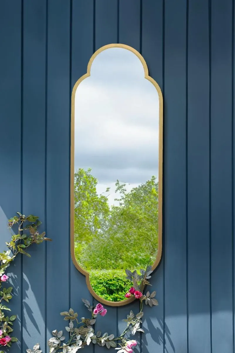 MirrorOutlet Gold Metal Framed Double Arched Oval Garden Wall Mirror (150 X 52CM) 2