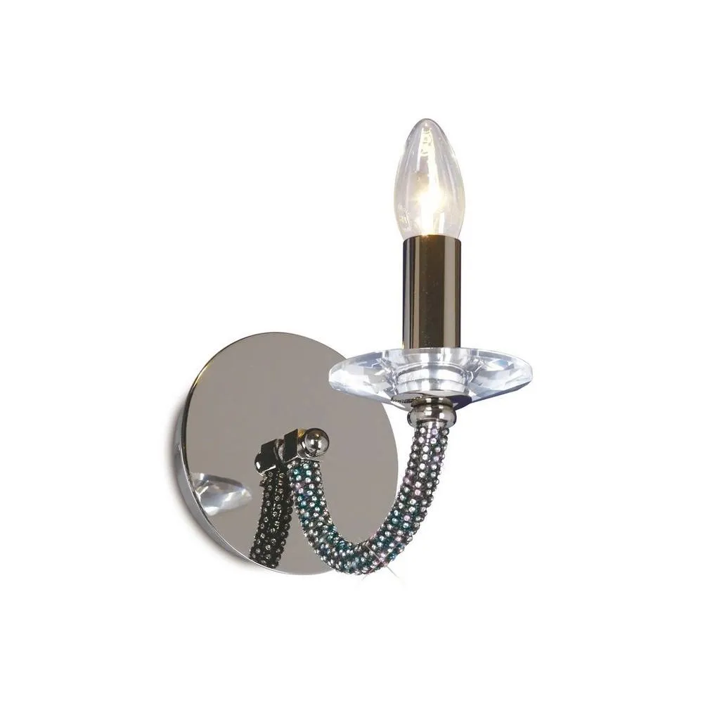 Netlighting Elena Wall Lamp Switched 1 Candle Light Black Chrome Crystal