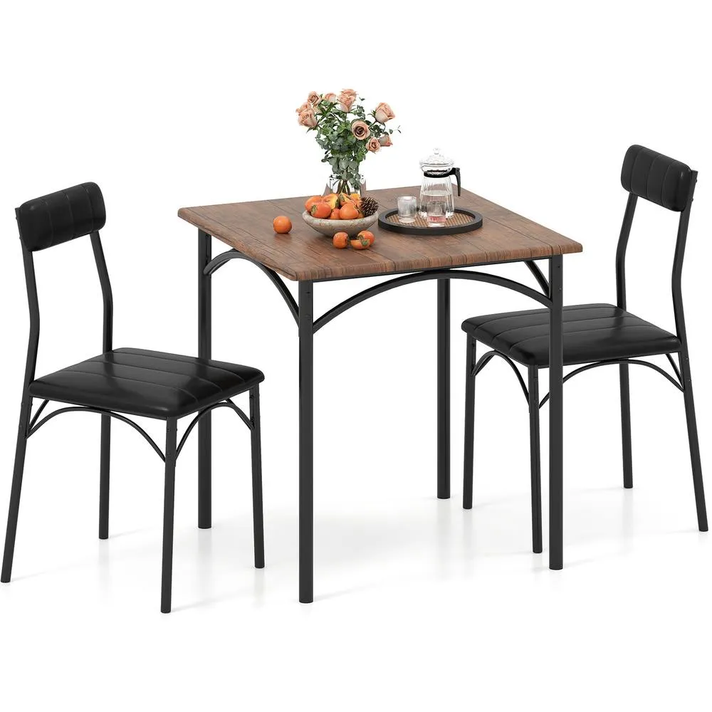 Costway 3 Piece Dining Table Set Breakfast Kitchen Table & Chairs-Coffee in Brown 4