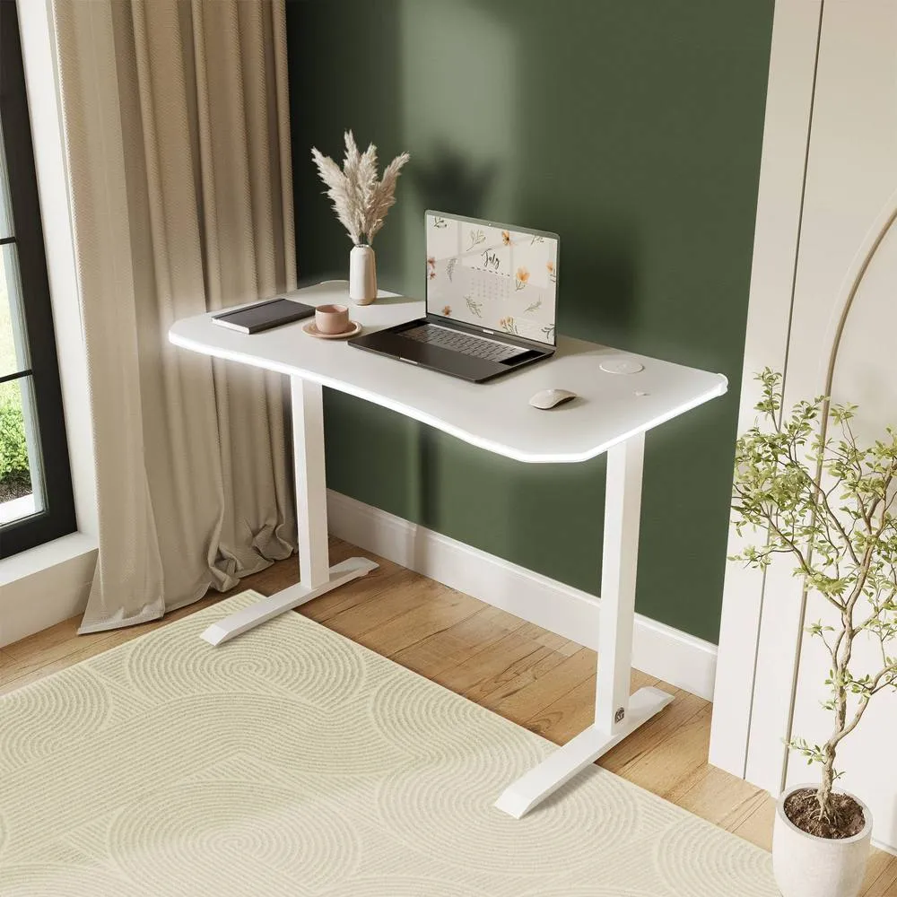 X Rocker Oka RGB LED Office Desk with Wireless Charging in White 1